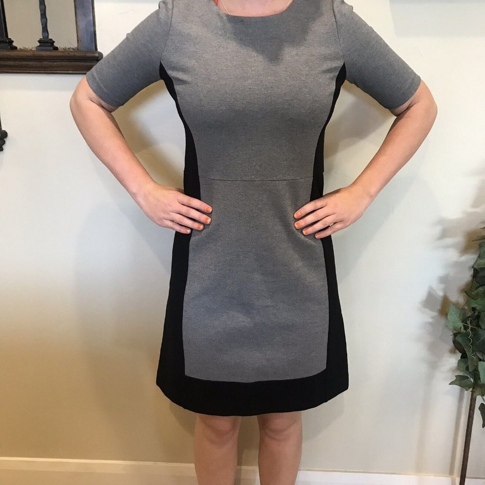 J. Crew Women Colorblock Ponte Dress A9687 Back Zip Crew Neck Gray Black Size 2